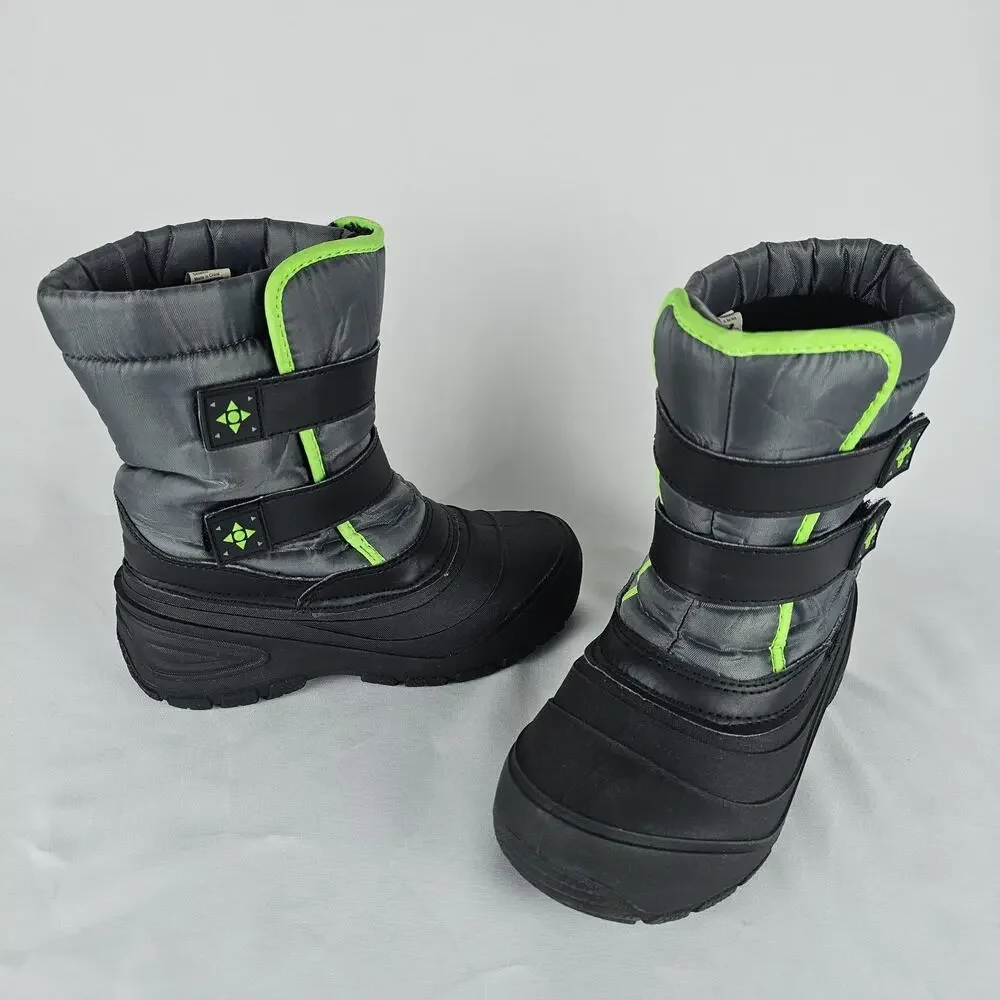 Wonder Nation Boys Winter Snow Boots Gray Neon Green Youth Size 2 Waterproof